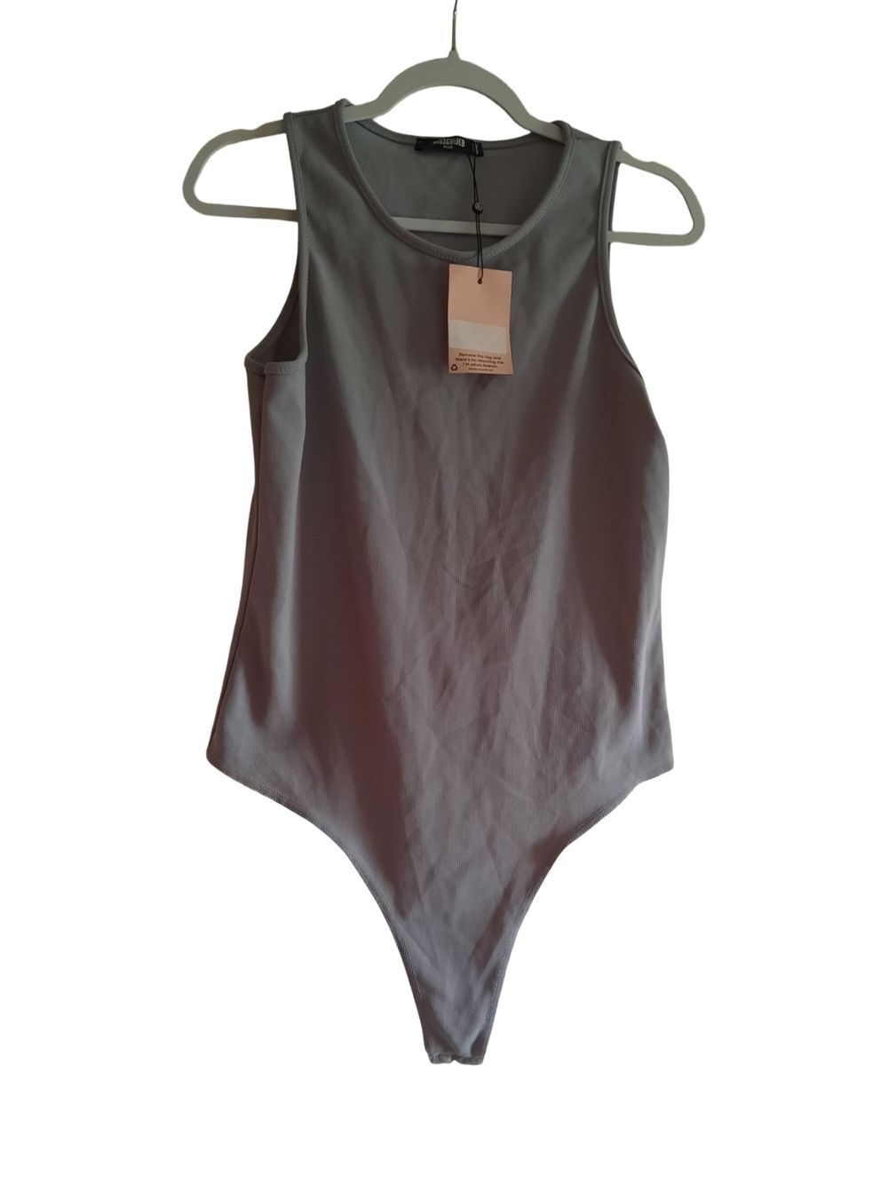 Missguided Plus Ribbed Sleeveless Bodysuit in Light Gray